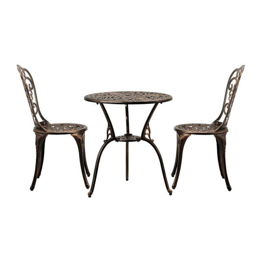 Livsip Bistro Furniture Setting 3 Piece Chairs Table Patio Indoor/Outdoor Set Bronze