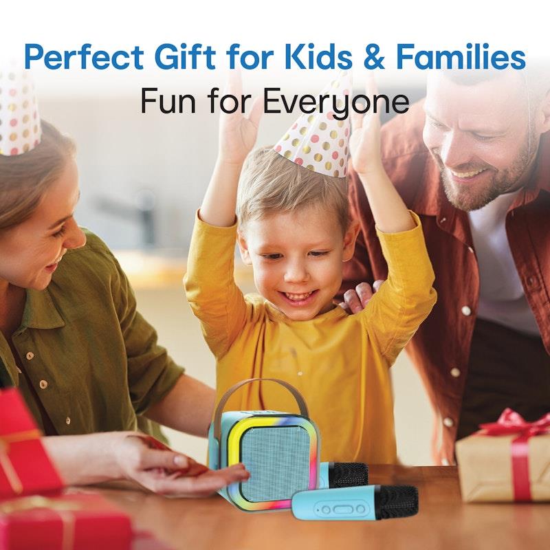 Load image into Gallery viewer, Laser Mini Karaoke Speaker with 2 Wireless Microphones Blue
