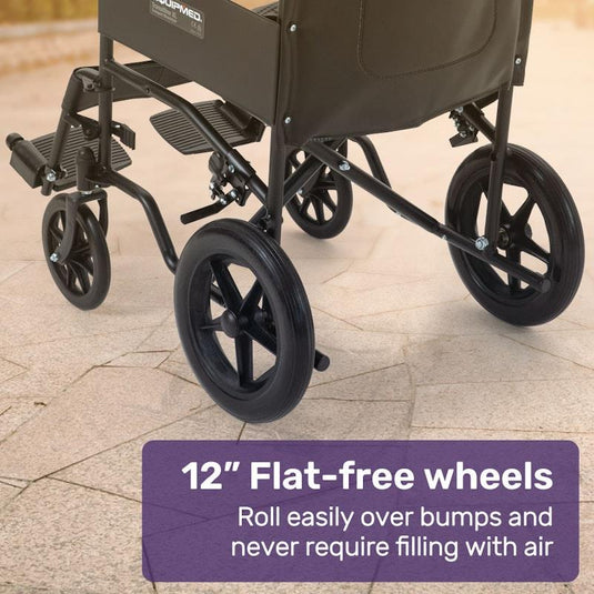 Equipmed Folding Transit Manual Wheelchair For S-XL Black