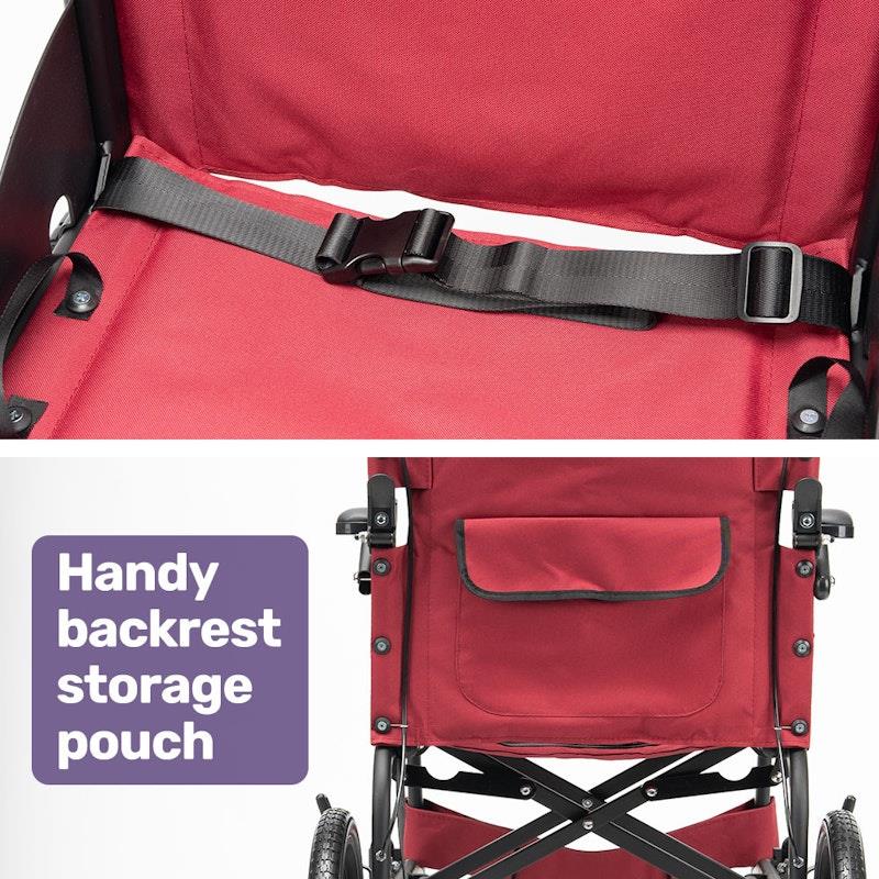 Load image into Gallery viewer, Equipmed Folding Transit Wheelchair Lightweight Red
