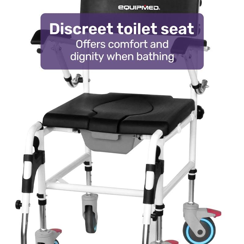 Load image into Gallery viewer, Equipmed Commode Shower Chair with Wheels Black
