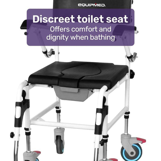 Equipmed Commode Shower Chair with Wheels Black