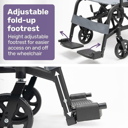 Equipmed Folding Transit Wheelchair Lightweight Grey