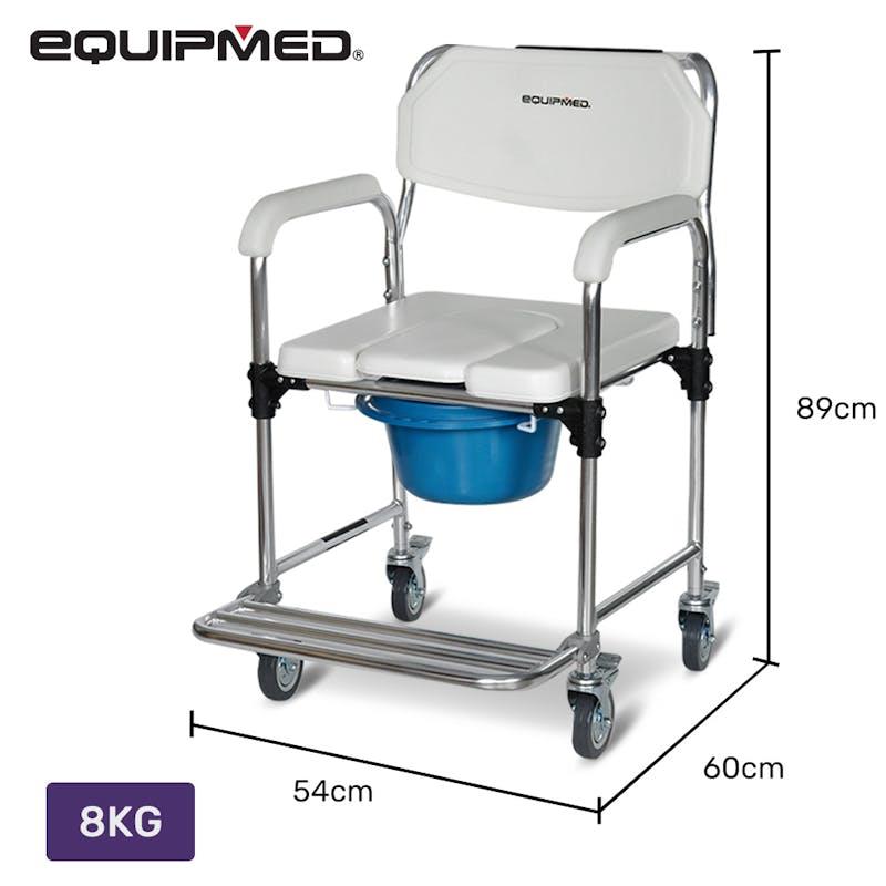 Load image into Gallery viewer, Equipmed Commode Shower Chair with Wheels White &amp; Blue
