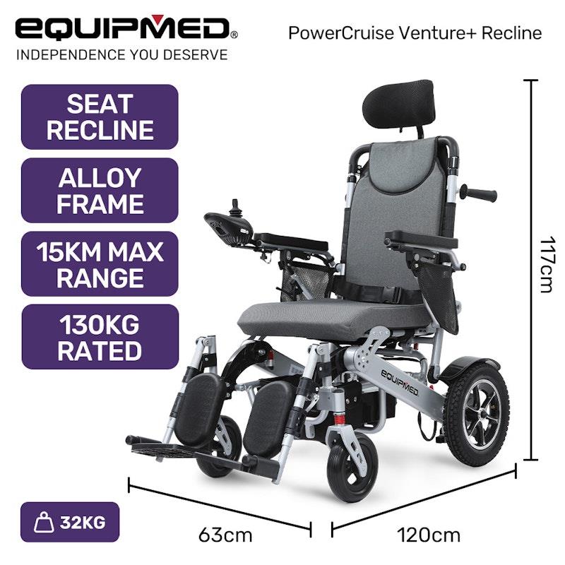 Load image into Gallery viewer, Equipmed Power Electric Wheelchair, Folding, Airline Approved, ARTG Certified, Recline Adjustment, Headrest, Aluminium Frame, Lithium Battery Grey
