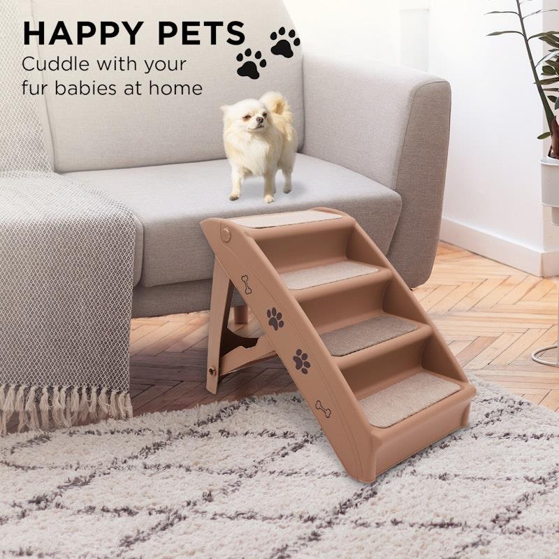 Load image into Gallery viewer, Furtastic 50cm Foldable Pet Stairs Ramp Brown
