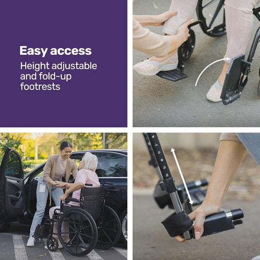 Equipmed 24 Inch Folding Wheelchair X-Large Black