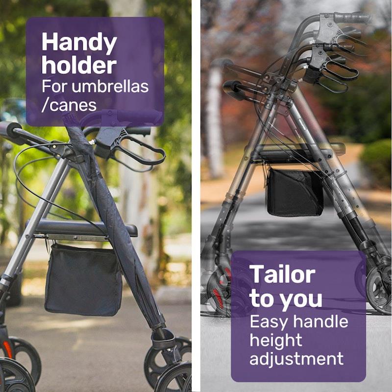 Load image into Gallery viewer, Equipmed 4 Wheel Lightweight Rollator Walker Titanium Colour
