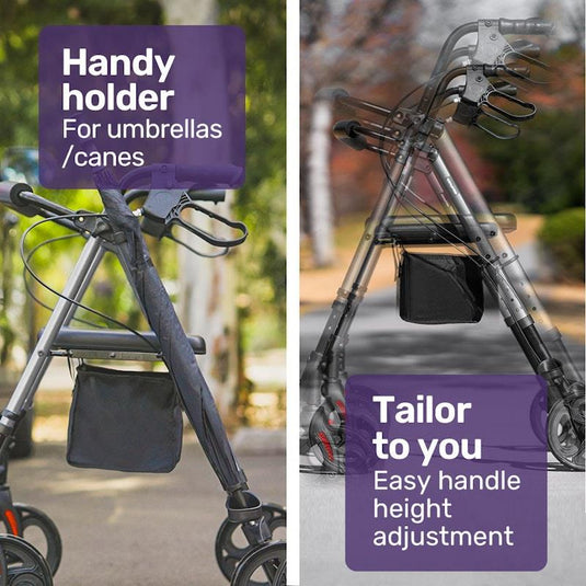 Equipmed 4 Wheel Lightweight Rollator Walker Titanium Colour