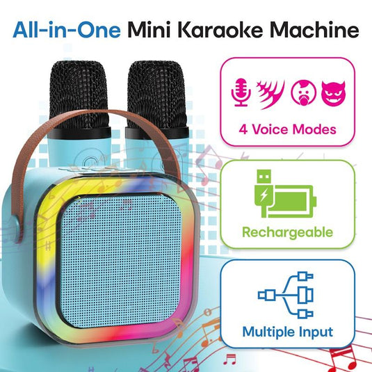Laser Mini Karaoke Speaker with 2 Wireless Microphones Blue