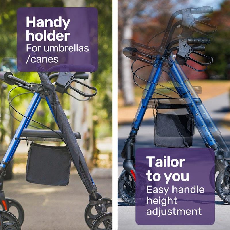 Load image into Gallery viewer, Equipmed 4 Wheel Lightweight Rollator Walker Blue
