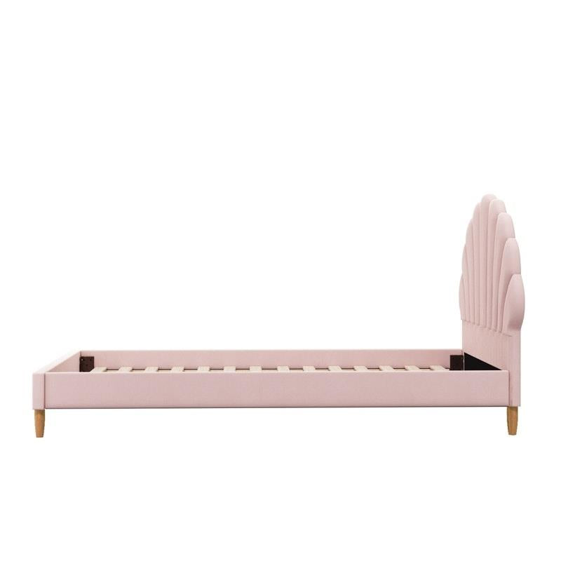 Load image into Gallery viewer, Oikiture Bed Frame Single Size Scallop-Shape Bedhead Velvet Pink
