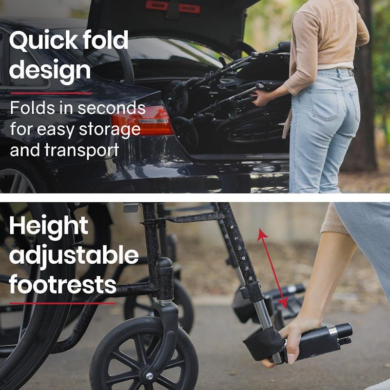 Load image into Gallery viewer, Equipmed 24 Inch Folding Wheelchair X-Large Dark Grey
