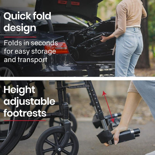 Equipmed 24 Inch Folding Wheelchair X-Large Dark Grey