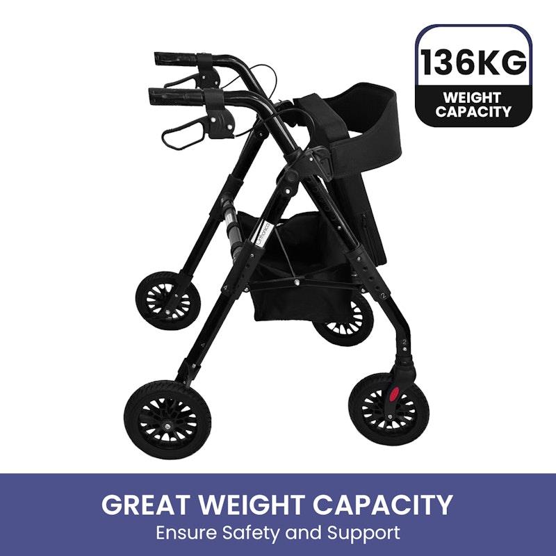 Load image into Gallery viewer, Orthonica Foldable Mobility Steel Rollator Walker 136kg Max Capacity Black

