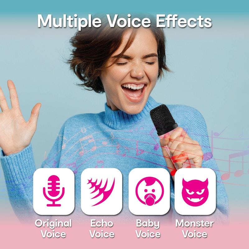 Load image into Gallery viewer, Laser Mini Karaoke Speaker with 2 Wireless Microphones Pink
