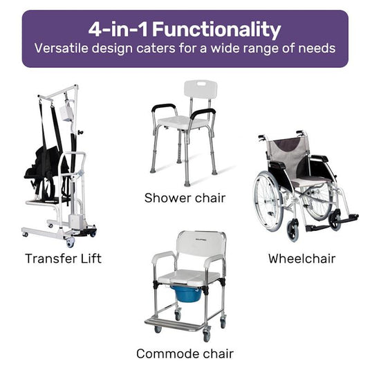 Equipmed 4 In1 Patient Lift Transfer Chair White & Grey