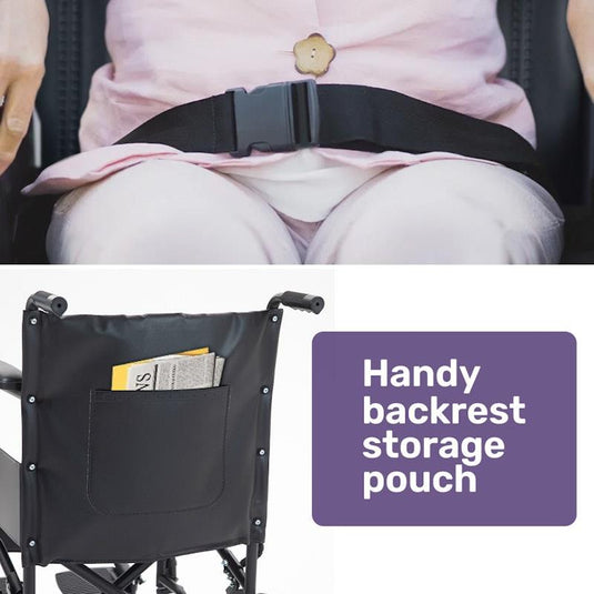Equipmed Folding Transit Manual Wheelchair For S-XL Black