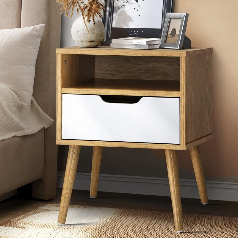 Load image into Gallery viewer, Oikiture Bedside Table Drawers Side Tables Nightstand Trendy Furniture Cabinet Natural &amp; White
