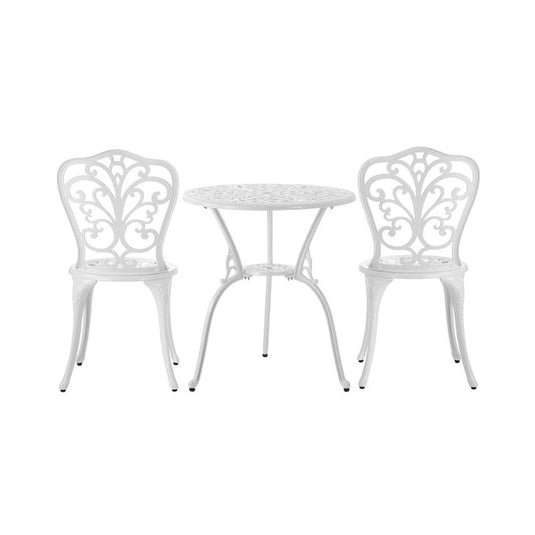 Livsip Bistro Outdoor Setting Chairs Table Patio Dining 3Piece Set White