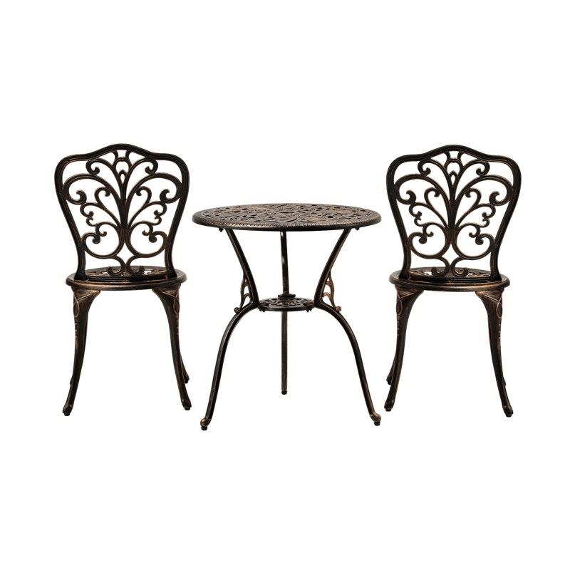Load image into Gallery viewer, Livsip Bistro Furniture Setting 3 Piece Chairs Table Patio Indoor/Outdoor Set Bronze

