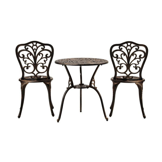 Livsip Bistro Furniture Setting 3 Piece Chairs Table Patio Indoor/Outdoor Set Bronze