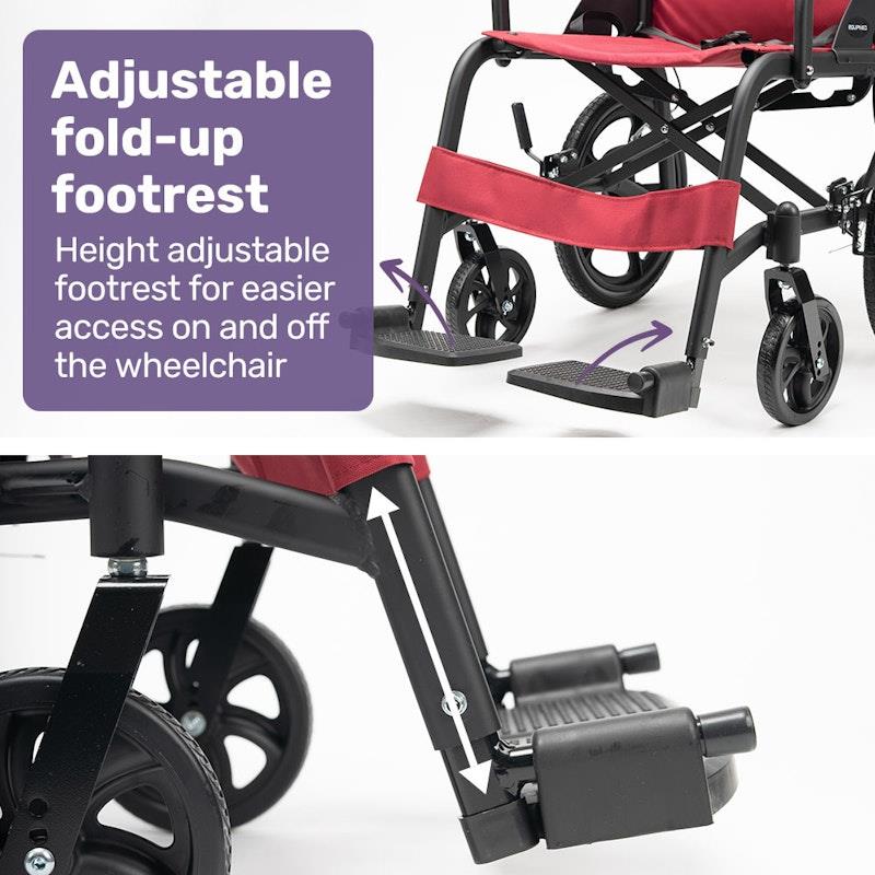 Load image into Gallery viewer, Equipmed Folding Transit Wheelchair Lightweight Red
