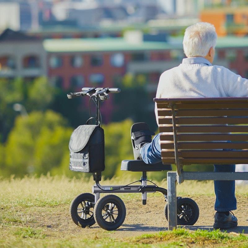 Load image into Gallery viewer, Equipmed Knee Scooter Walker 10 Inch Tyres With Dual Breakes &amp; Bag Titanium Colour
