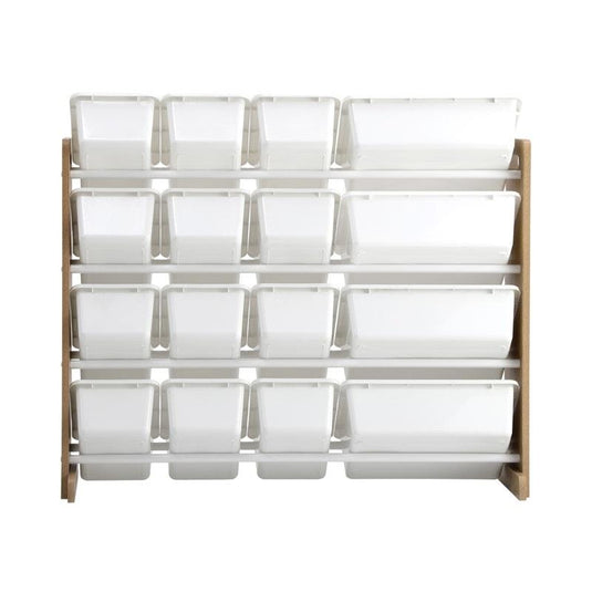 Oikiture Kids Toy Box Organiser 16 Bins Display Shelf Storage Rack Drawer White & Wooden