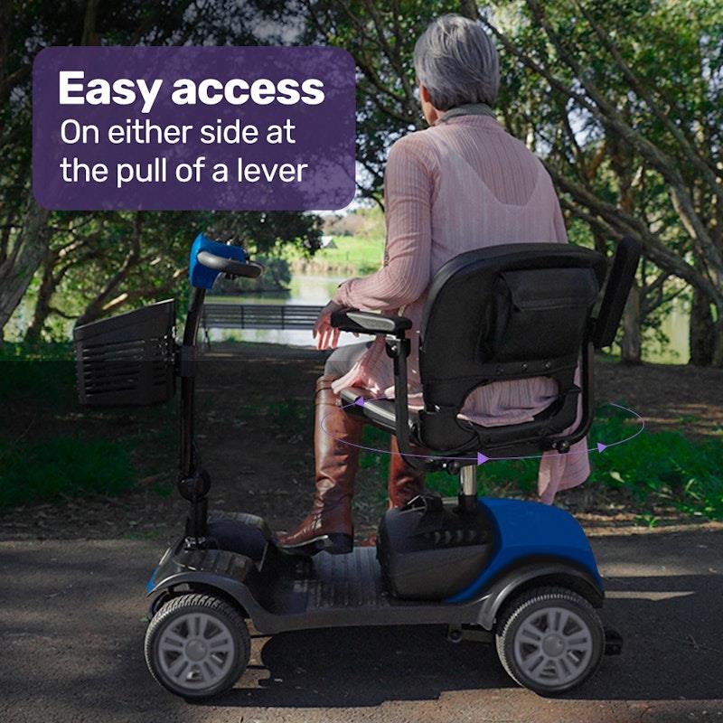 Load image into Gallery viewer, Equipmed Freeroam+ Mid-Sized Foldable Electric Lithium Mobility Scooter Blue
