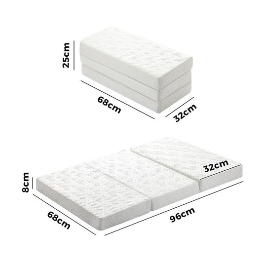 Bedra Bedding Folding Mattress 3-Fold Foldable Foam Mattresses Bed Mat White