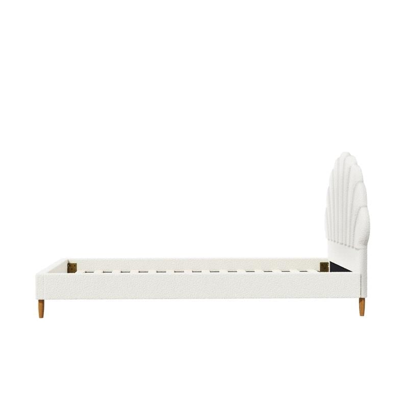 Load image into Gallery viewer, Oikiture Bed Frame Single Size Scallop-Shape Bedhead Boucle White
