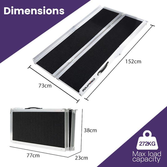 Equipmed 152cm Portable Folding Aluminium Access Ramp Black