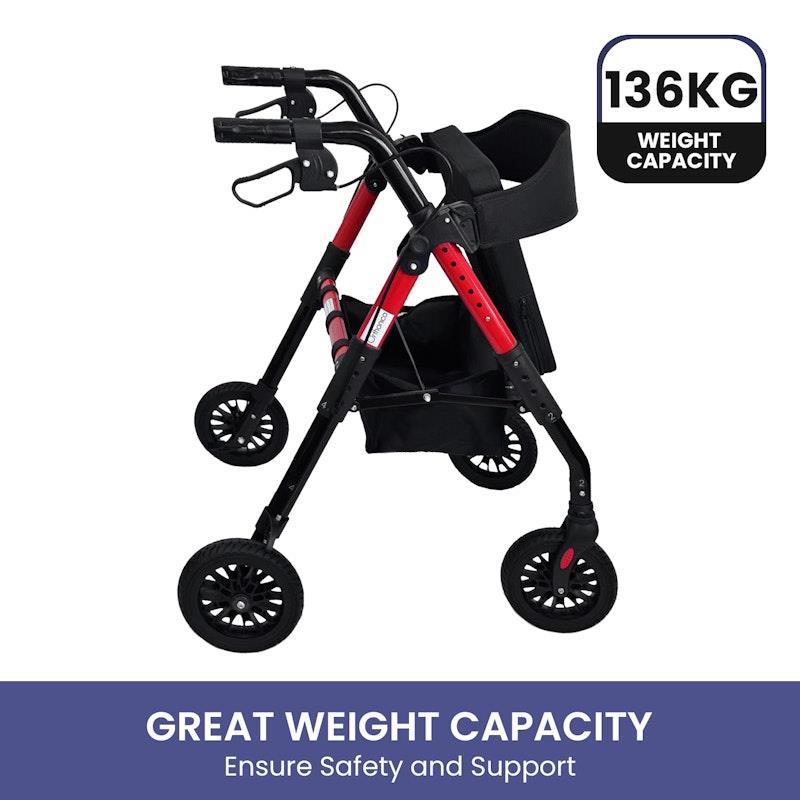 Load image into Gallery viewer, Orthonica Foldable Mobility Steel Rollator Walker 136kg Max Capacity Red
