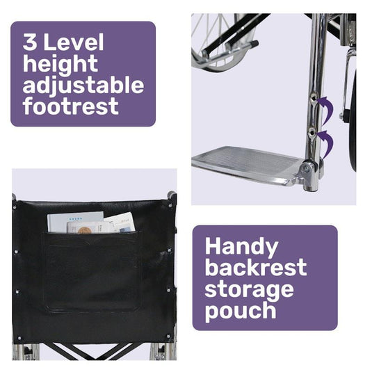 Equipmed Folding Manual Wheelchair Self Propelled Black