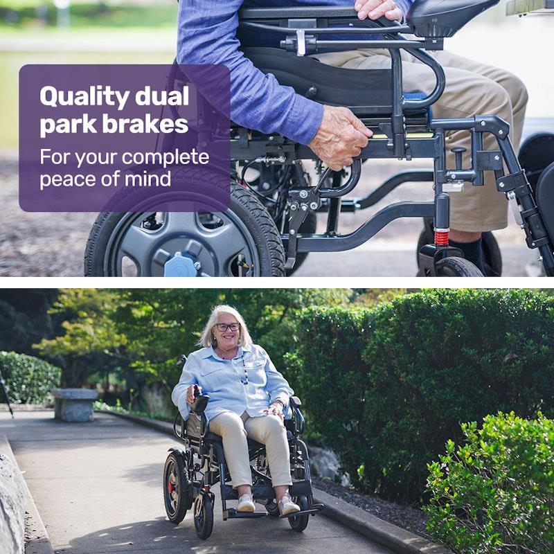 Load image into Gallery viewer, Equipmed Electric Folding Wheelchair Longrange For S-XL Grey &amp; Black
