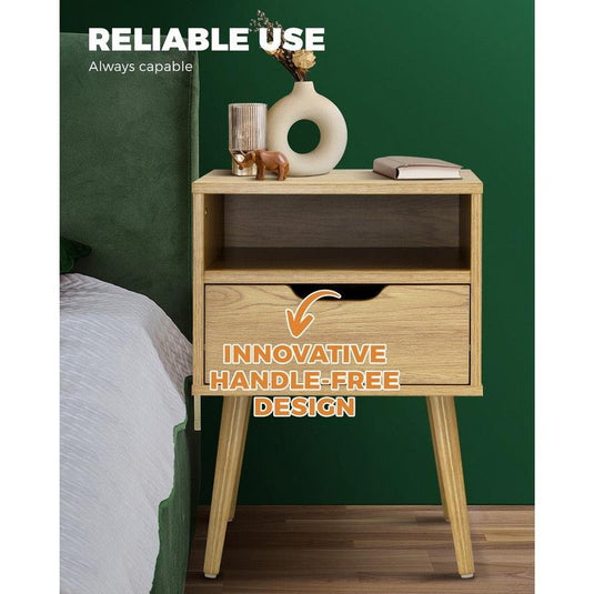 Oikiture Bedside Table Drawers Side Tables Nightstand Bedroom Cabinet Wood Natural