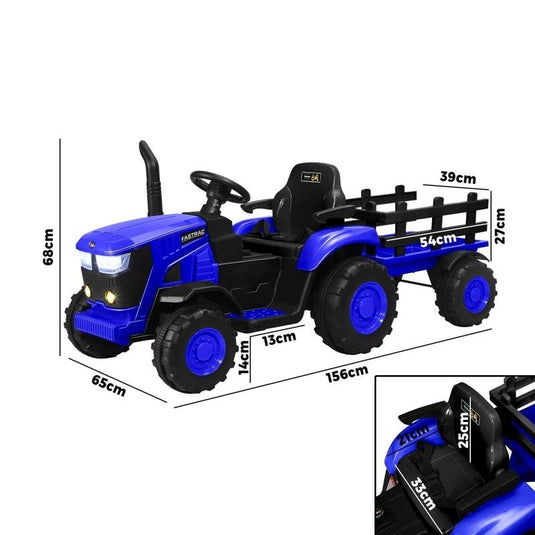 Mazam Kids Ride On Car Tractor Trailer 12V Remote Electric Toddlers Toy XL Blue
